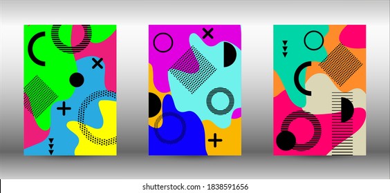 Modern memphis background set covers, great design for any purposes. Trendy abstract vector illustration. Brochure creative design. Creative vector banner illustration.