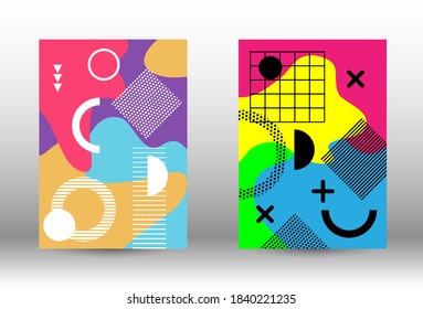 Modern memphis background set covers, great design for any purposes. Colorful trendy illustration.  Colorful geometric background design. Creative vector banner illustration.