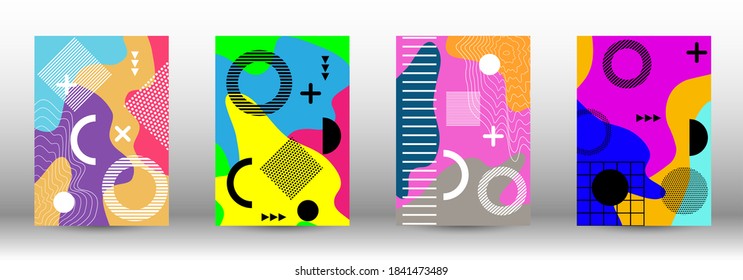Modern memphis background set covers, great design for any purposes. Trendy abstract vector illustration. Minimal geometric shape. Creative vector banner illustration.