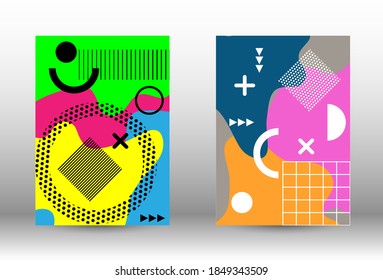 Cubiertas modernas de fondo de memphis, gran diseño para cualquier propósito. Colorida ilustración de moda.  Resumen del elegante fondo. Ilustración de banner vector creativo.