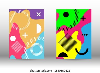 Cubiertas modernas de fondo de memphis, gran diseño para cualquier propósito. Colorida ilustración de moda.  Forma geométrica mínima. Ilustración de banner vector creativo.