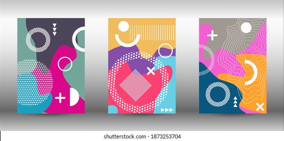 Modern memphis background set covers, great design for any purposes. Trendy abstract vector illustration. Minimal geometric shape. Creative vector banner illustration.