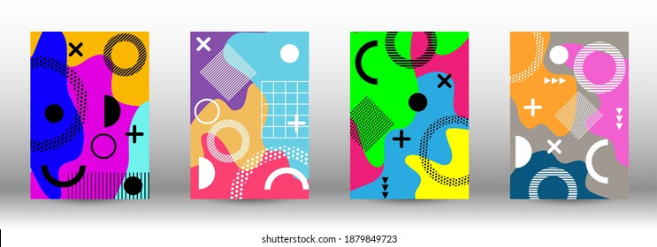Modern memphis background set covers, great design for any purposes. Trendy abstract vector illustration. Abstract elegant background. Creative vector banner illustration.