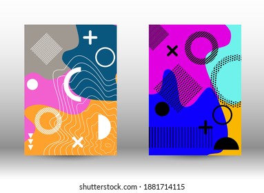 Modern memphis background set covers, great design for any purposes. Trendy abstract vector illustration. Abstract elegant background. Creative vector banner illustration.
