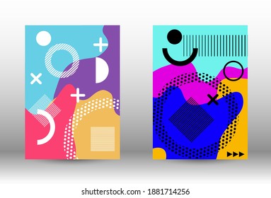 Modern memphis background set covers, great design for any purposes. Colorful trendy illustration. Abstract elegant background. Creative vector banner illustration.