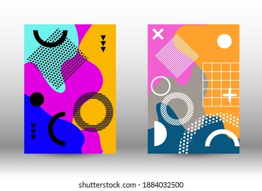 Modern memphis background set covers, great design for any purposes. Colorful trendy illustration.  Colorful geometric background design. Creative vector banner illustration.