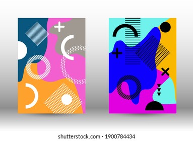 Modern memphis background set covers, great design for any purposes. Colorful trendy illustration.  Colorful geometric background design. Creative vector banner illustration.