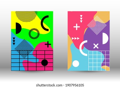 Modern memphis background set covers, great design for any purposes. Trendy abstract vector illustration. Brochure creative design. Creative vector banner illustration.