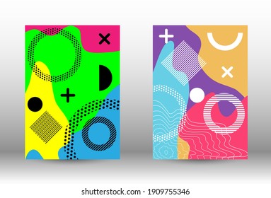 Modern memphis background set covers, great design for any purposes. Colorful trendy illustration.  Abstract elegant background. Creative vector banner illustration.