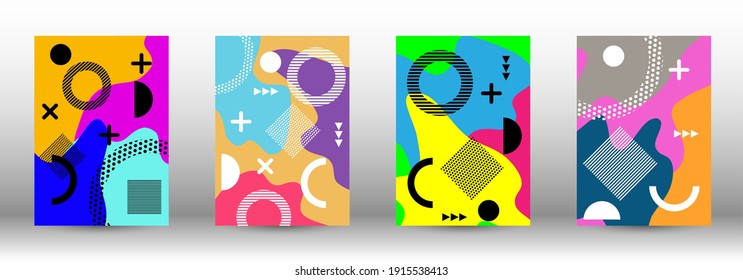 Modern memphis background set covers, great design for any purposes. Trendy abstract vector illustration. Abstract elegant background. Creative vector banner illustration.