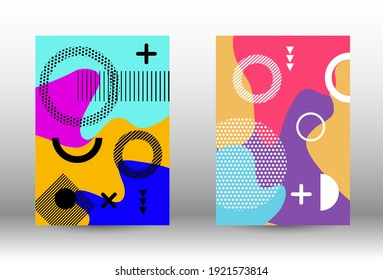 Modern memphis background set covers, great design for any purposes. Trendy abstract vector illustration. Colorful geometric background design. Creative vector banner illustration.