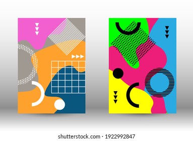 Modern memphis background set covers, great design for any purposes. Colorful trendy illustration.  Brochure creative design. Creative vector banner illustration.