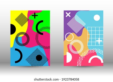 Modern memphis background set covers, great design for any purposes. Trendy abstract vector illustration. Brochure creative design. Creative vector banner illustration.
