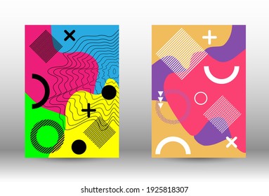 Modern memphis background set covers, great design for any purposes. Colorful trendy illustration.  Brochure creative design. Creative vector banner illustration.