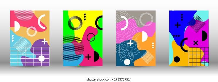 Modern memphis background set covers, great design for any purposes. Trendy abstract vector illustration. Abstract elegant background. Creative vector banner illustration.