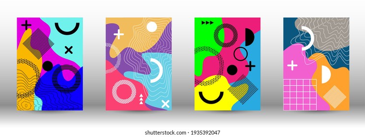 Modern memphis background set covers, great design for any purposes. Colorful trendy illustration.  Abstract elegant background. Creative vector banner illustration.