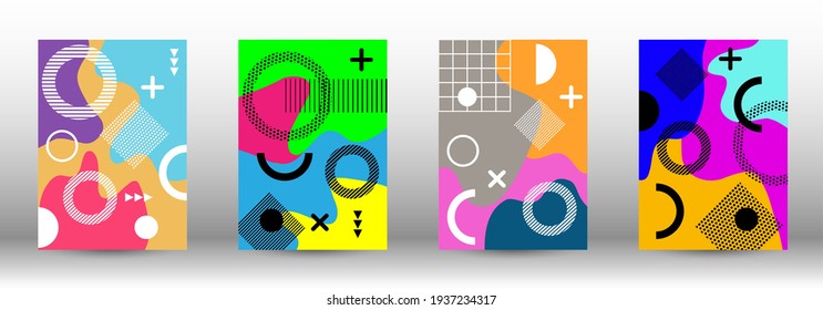 Modern memphis background set covers, great design for any purposes. Colorful trendy illustration.  Abstract elegant background. Creative vector banner illustration.