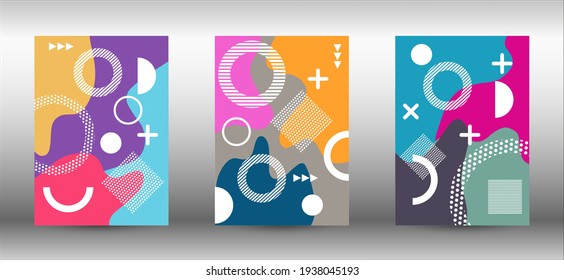Modern memphis background set covers, great design for any purposes. Trendy abstract vector illustration. Abstract elegant background. Creative vector banner illustration.