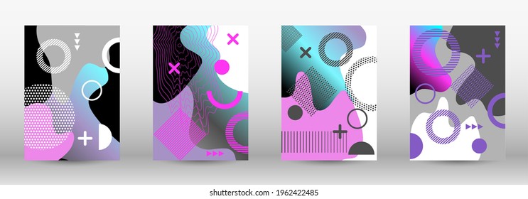 Modern memphis background set covers, great design for any purposes. Colorful trendy illustration. Colorful geometric background design. Creative vector banner illustration.