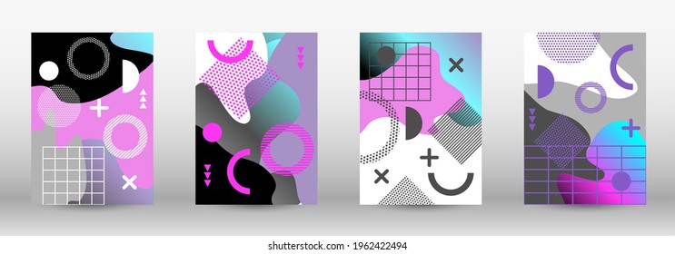 Modern memphis background set covers, great design for any purposes. Colorful trendy illustration. Colorful geometric background design. Creative vector banner illustration.