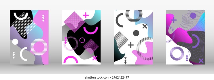Modern memphis background set covers, great design for any purposes. Colorful trendy illustration. Colorful geometric background design. Creative vector banner illustration.