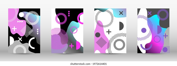 Modern memphis background set covers, great design for any purposes. Colorful trendy illustration. Colorful geometric background design. Creative vector banner illustration.