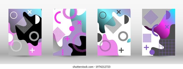 Modern memphis background set covers, great design for any purposes. Colorful trendy illustration. Colorful geometric background design. Creative vector banner illustration.
