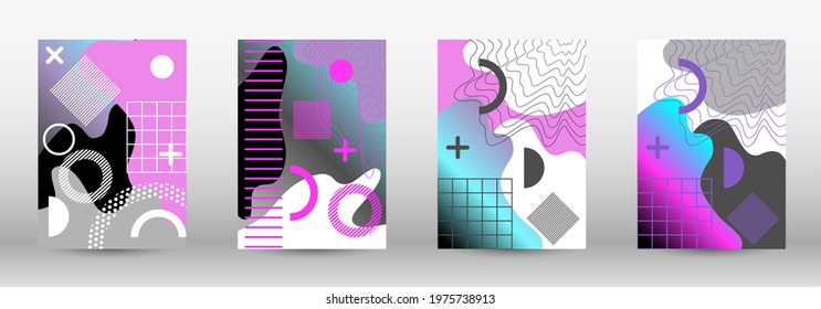 Modern memphis background set covers, great design for any purposes. Colorful trendy illustration. Colorful geometric background design. Creative vector banner illustration.