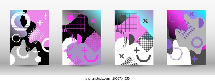 Modern memphis background set covers, great design for any purposes. Colorful trendy illustration. Colorful geometric background design. Creative vector banner illustration.