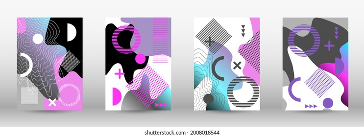 Modern memphis background set covers, great design for any purposes. Colorful trendy illustration. Colorful geometric background design. Creative vector banner illustration.