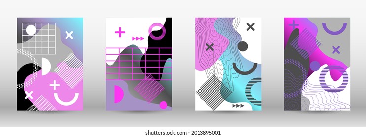 Modern memphis background set covers, great design for any purposes. Colorful trendy illustration. Colorful geometric background design. Creative vector banner illustration.