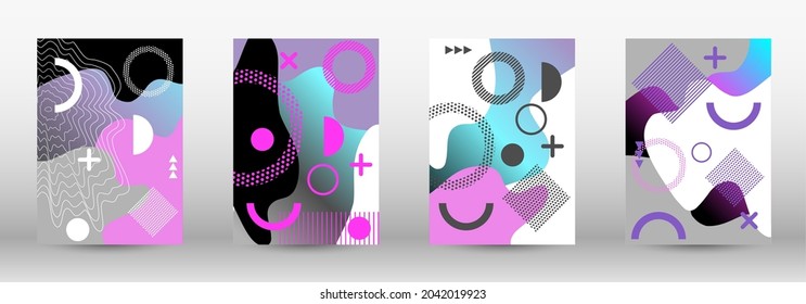 Modern memphis background set covers, great design for any purposes. Colorful trendy illustration. Colorful geometric background design. Creative vector banner illustration.