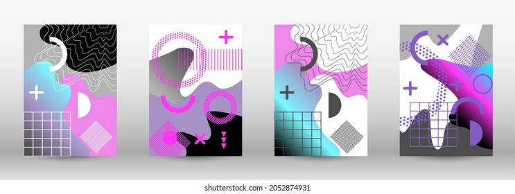 Modern memphis background set covers, great design for any purposes. Colorful trendy illustration. Colorful geometric background design. Creative vector banner illustration.
