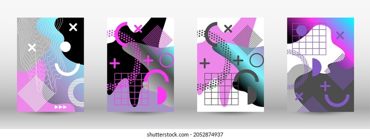 Modern memphis background set covers, great design for any purposes. Colorful trendy illustration. Colorful geometric background design. Creative vector banner illustration.