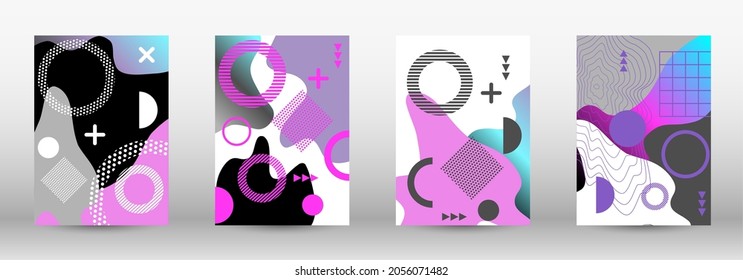 Modern memphis background set covers, great design for any purposes. Colorful trendy illustration. Colorful geometric background design. Creative vector banner illustration.