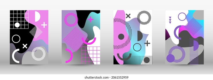 Modern memphis background set covers, great design for any purposes. Colorful trendy illustration. Colorful geometric background design. Creative vector banner illustration.