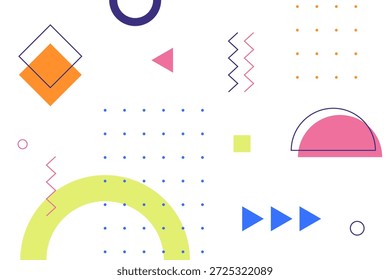 Modern memphis backgrounds with abstract geometric shapes, bright colors, simple patterns, and retro 80s feels. Vector illustration