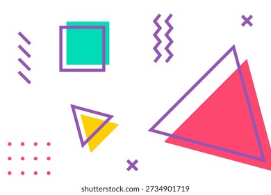 Modern memphis backgrounds with abstract geometric shapes, bright colors, simple patterns, and retro 80s feels, ideal for cards or story templates. Vector illustration