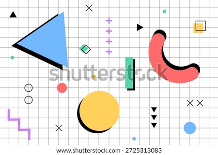 Modern memphis backgrounds with abstract geometric shapes, bright colors, simple patterns, and retro 80s feels. Vector illustration