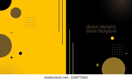 Modern Memphis Banner Background, illustration yellow black color with geometric elements for web page,  blog, cover, ad, greeting card.