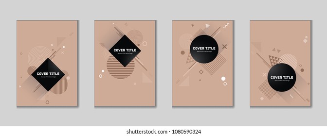 Modern memphis cover collection vector with white, and geometrical shapes on background. Variegated first page cover selection. Colorful memphis style background for advertisement purpose.
