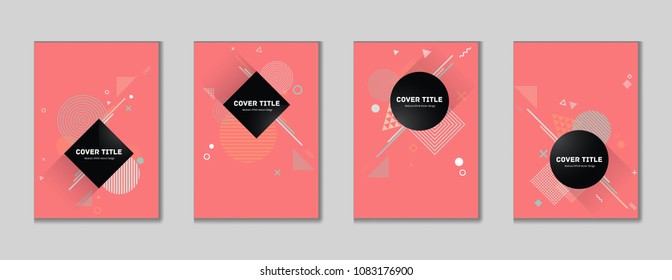 Modern memphis cover collection vector with white, cyan and orange geometrical shapes on background. Variegated first page cover selection. Colorful memphis style vector for corporate purpose.
