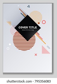 Modern memphis design placard background with white, brown, yellow and orange shapes. Cool memphis template placard page. Front page illustration for school notebook, dairy or notepad.