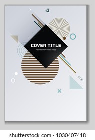 Modern memphis design placard pattern with white, brown, green and blue shapes. Cool memphis template placard page. Front page pattern for journalistic notebook, dairy or notepad.