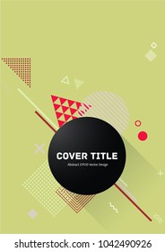 Modern memphis design placard pattern with white, red and beige shapes on yellow background. Cool memphis texture placard page. Front page cover for corporate notebook, dairy or notepad.