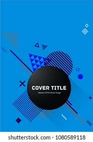 Modern memphis design placard pattern with white, blue, violet and brown shapes on background. Cool memphis tile placard page. Front page background for student notebook, dairy or notepad.