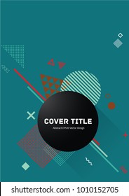 Modern memphis design placard vector with white, red and orange shapes on green background. Cool memphis template placard page. Front page vector for business notebook, dairy or notepad.