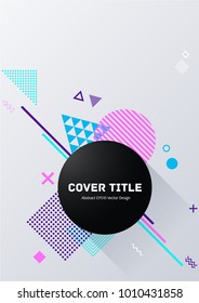 Modern memphis design placard vector with white, violet, pink and blue shapes on background. Cool memphis texture placard page. Front page cover for school notebook, dairy or notepad.