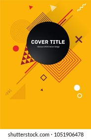 Modern memphis front cover clipart with white, red, purple and orange geometrical shapes on yellow background. Front page tile. Colorful title page graphic design for personal notebook or notepad.