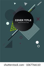 Modern memphis front cover vector with white, cherry and unripe geometrical shapes on background. Minimalistic front page tile. Colorful title page backdrop for college notebook, dairy or notepad.